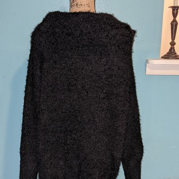Black Cowl Neck Fuzzy Knit‎ Sweater Cozy Pullover Warm Comfy - Picture 3 of 5
